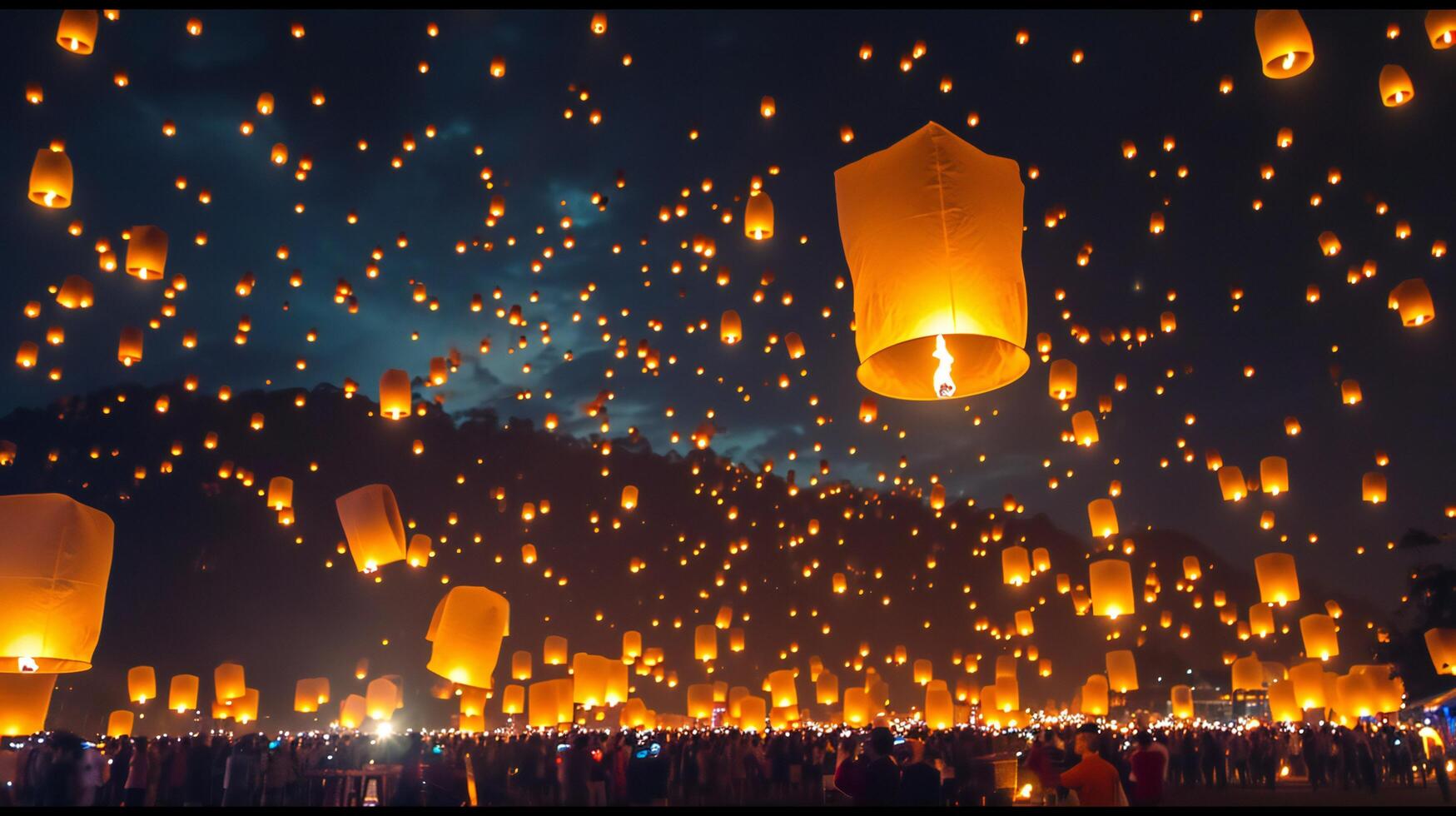 AI generated Twilight Celebration with Sky Lanterns Ascending photo