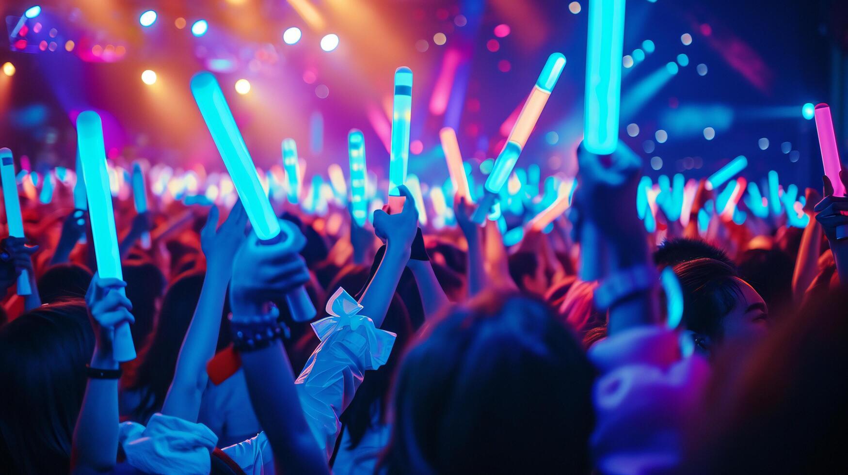 AI generated Crowd of Concert Goers Waving Light Sticks in Air photo