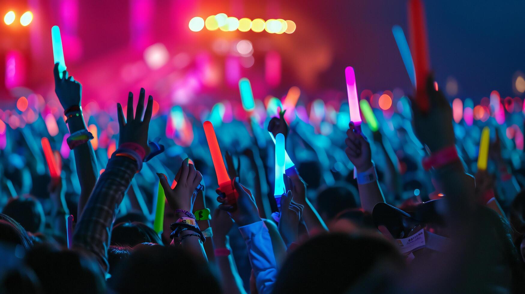 AI generated Hands Holding Glowing Sticks at Vibrant Live Concert photo