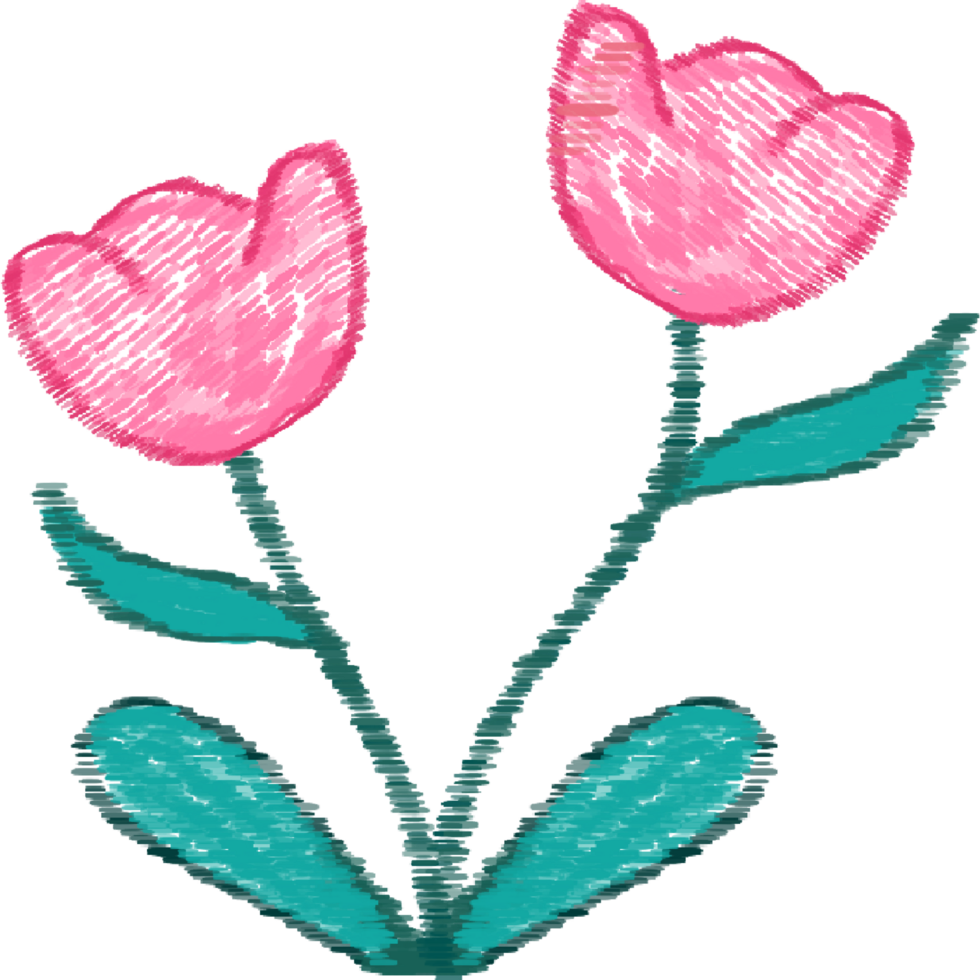 Hand drawn pink flower, embroidery style, textured lines png