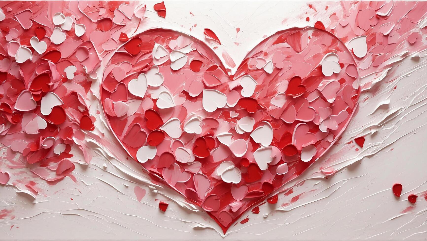 AI generated Happy Valentine's Day banner with flowers and hearts carved using oil paint. photo