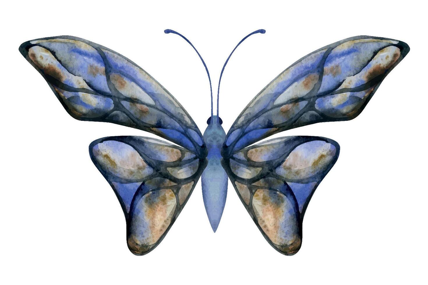 mano dibujado acuarela ilustración mariposa hada alas joya cristal insecto polilla. zafiro larimar lapis lázuli. soltero objeto aislado en blanco antecedentes. diseño imprimir, comercio, boda, cumpleaños vector