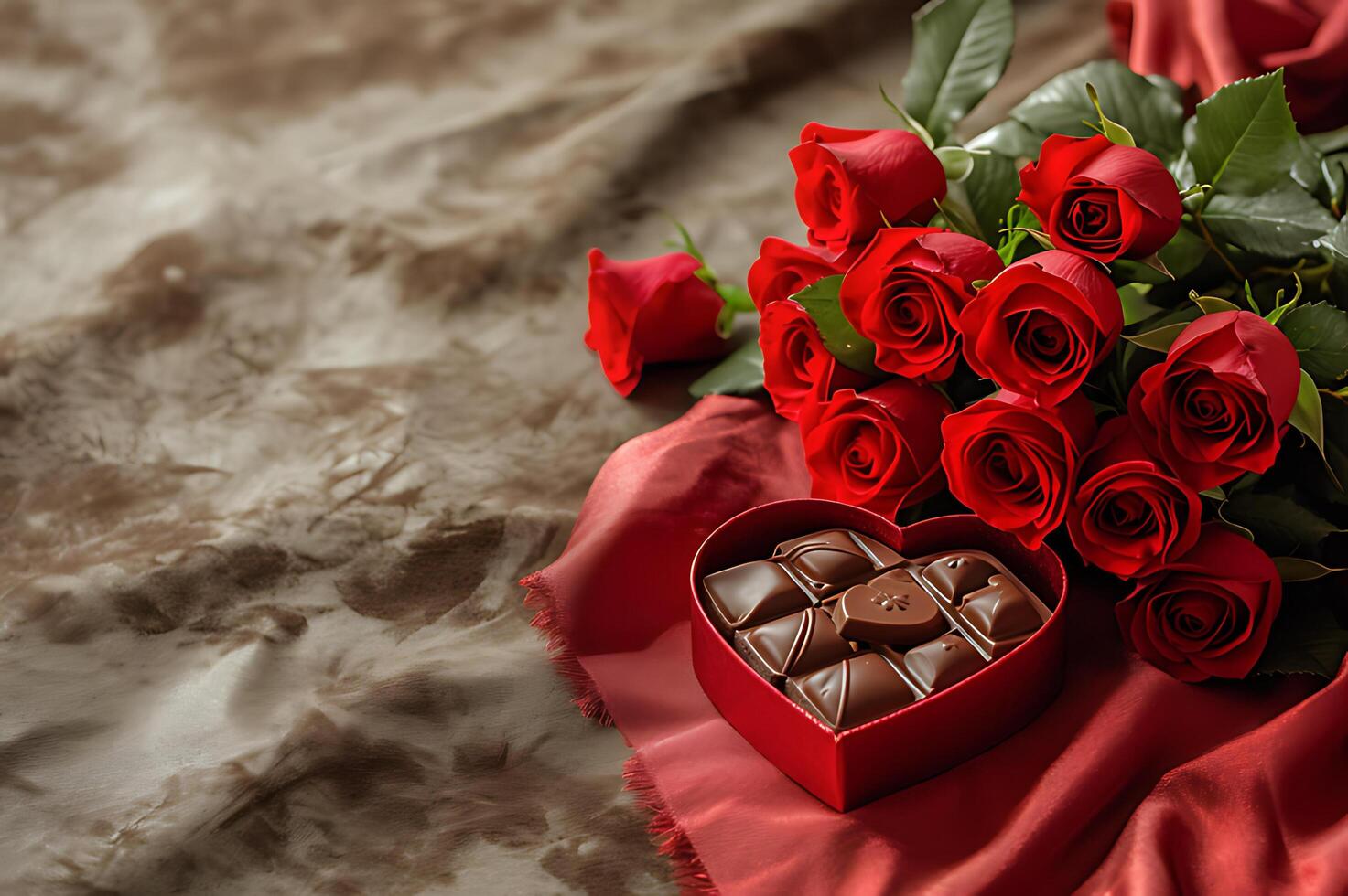 AI generated Celebration style of Valentine day roses and chocolate photo