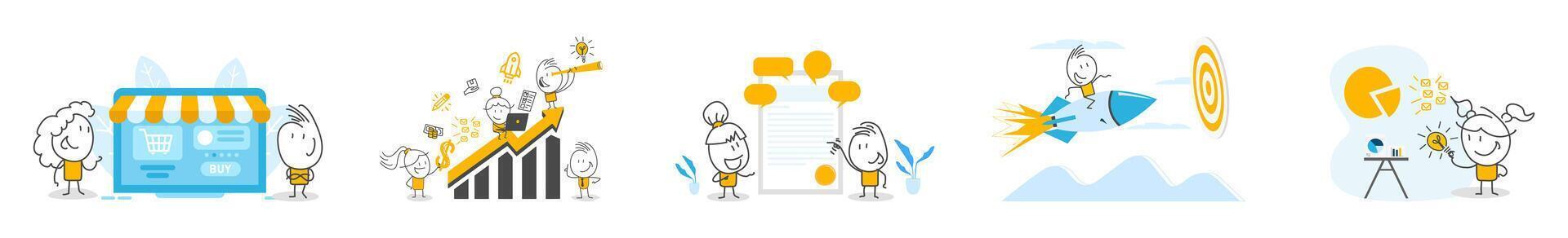 Stick figures. Office people. Big collection. Hand drawn doodle line art cartoon design character. vector
