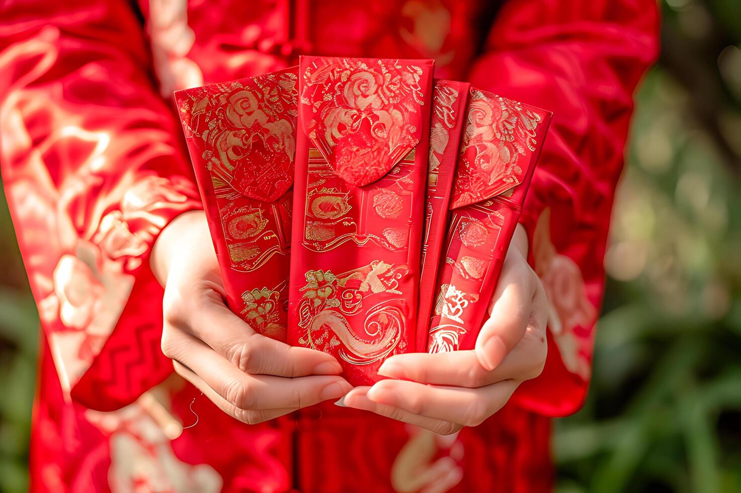 AI generated Money in red envelopes to be distributed for good luck during Chinese New Year photo