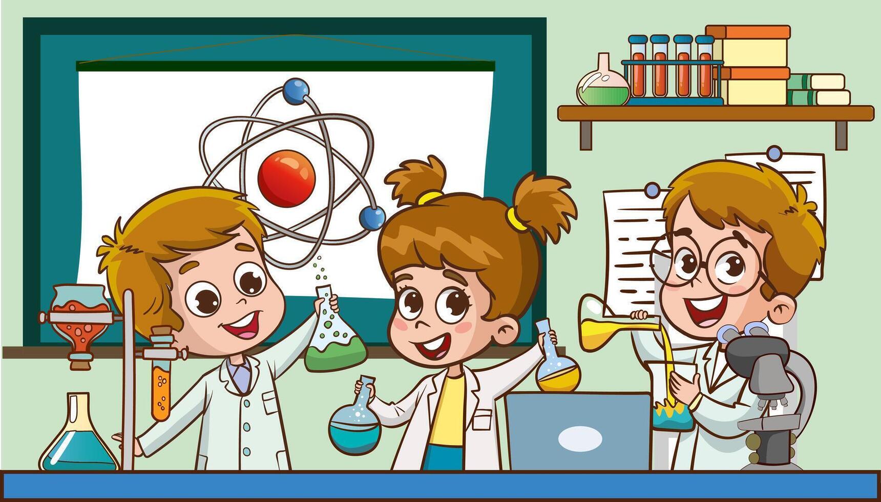 little scientist wearing with coat and do research cartoon vector