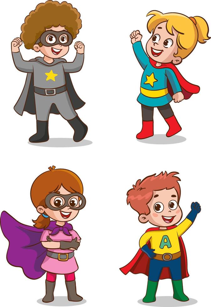 Superhero kids Cartoon Character vector Illustration