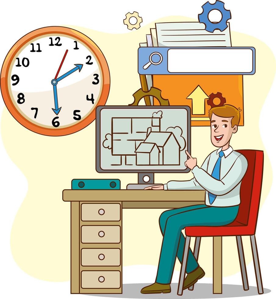 trabajo y hora concepto vector ilustración.tiempo oficina de Administración fecha límite.