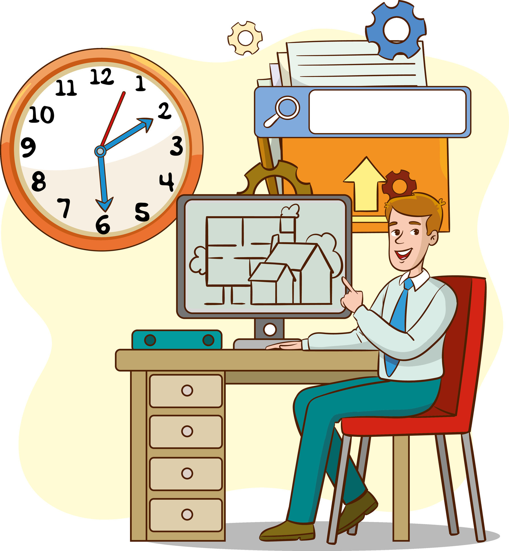 Work and time concept vector illustration time management office