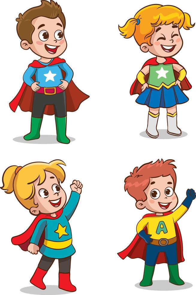 Superhero kids Cartoon Character vector Illustration