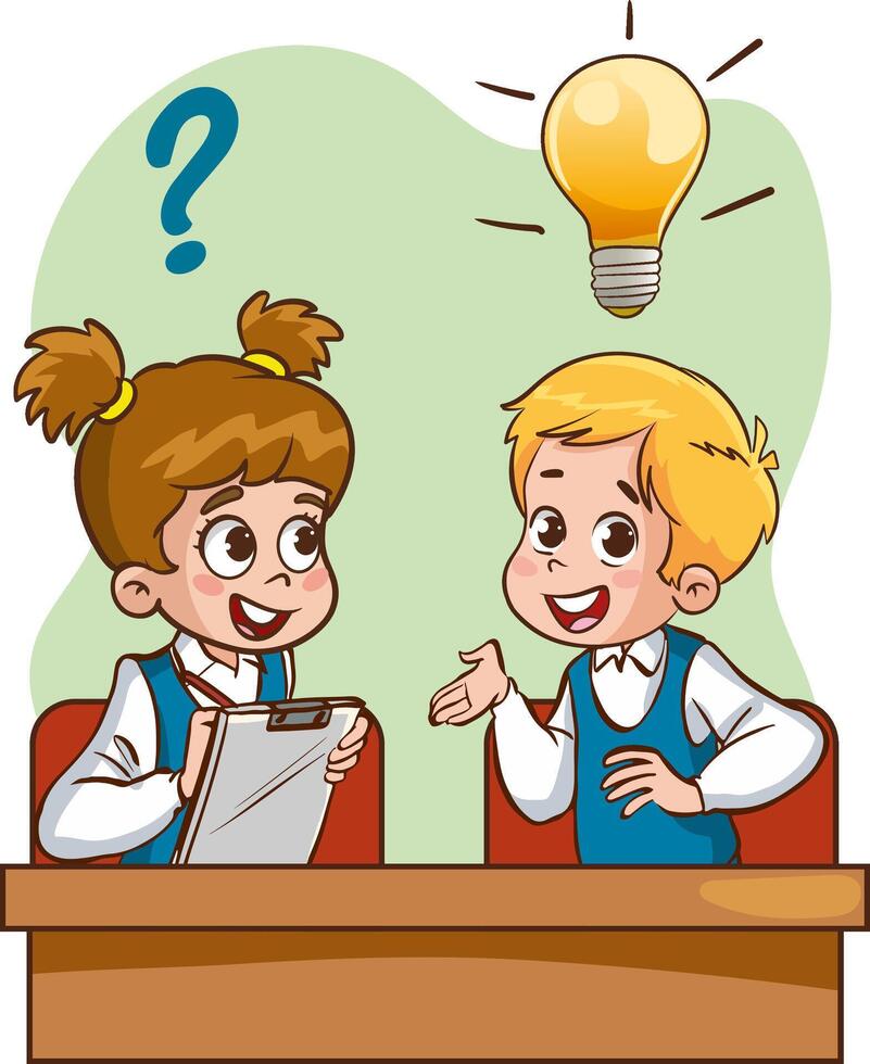 kids thinking idea vector illustration kids asking questions to their friend vector illustration