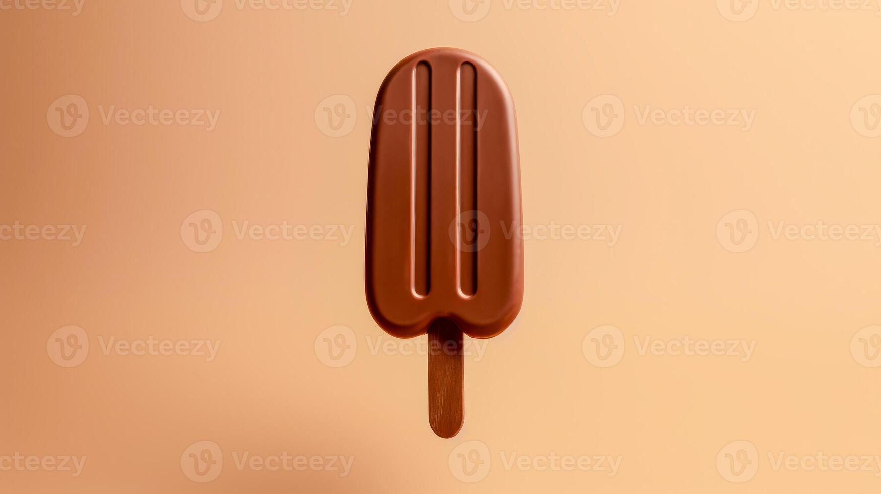 AI generated Chocolate popsicle mockup on beige backdrop. Ideal for summer ads, product design. High-quality, versatile image. photo