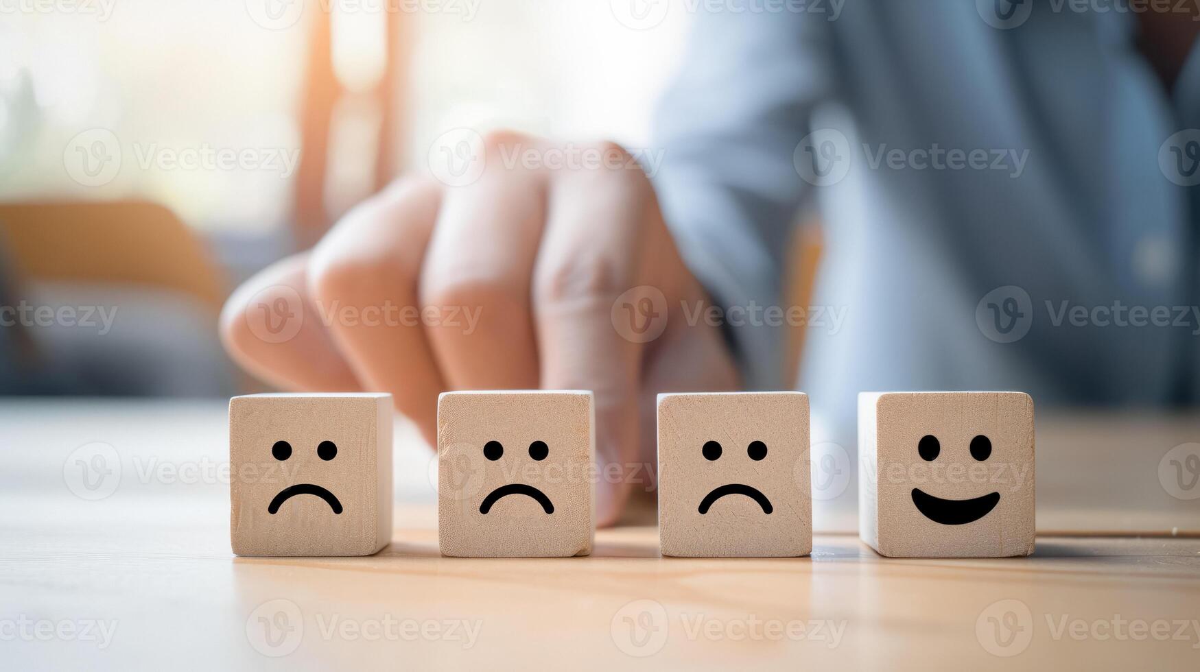 AI generated Conceptual customer satisfaction image with rating icons and a blurred background. Ideal for business and service reviews. photo