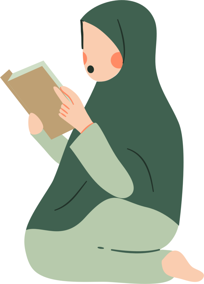 musulman femme en train de lire livre dans différent pose png