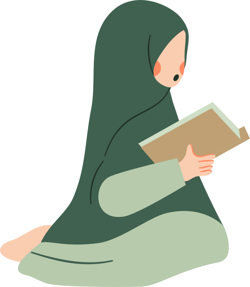 musulman femme en train de lire livre dans différent pose png