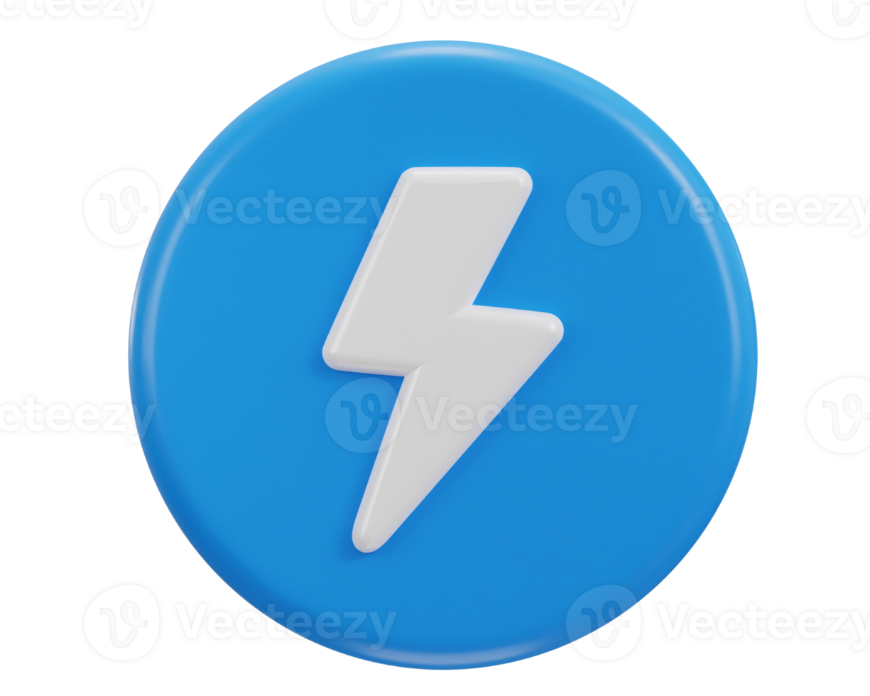 3d realistic thunder bolt with circle button icon png