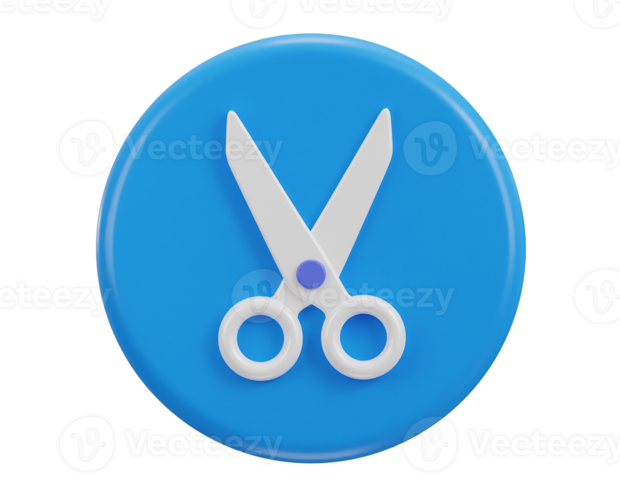 scissors icon with circle button 3d rendering illustration png