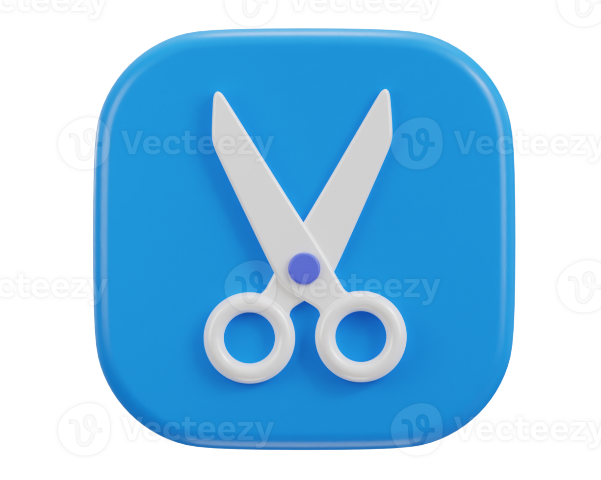 scissors icon with button 3d rendering illustration png