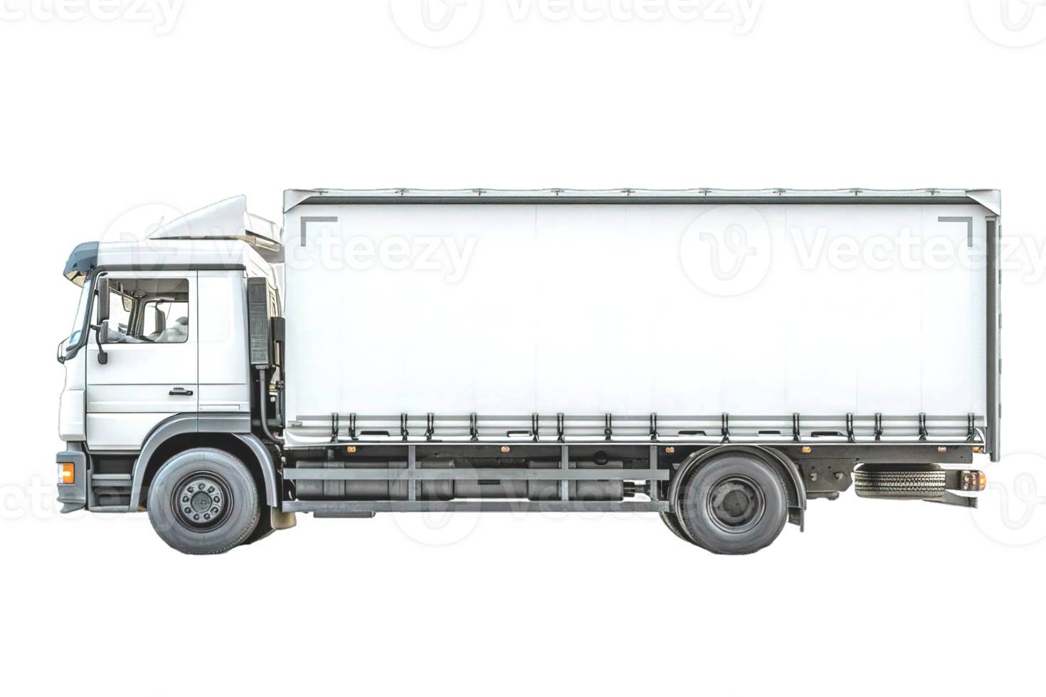 AI generated side view cargo truck isolated on transparent background ,trailer truck png ,generative ai