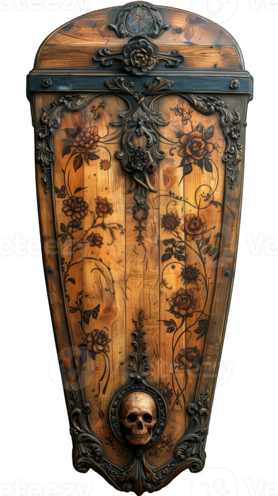 AI generated top view of wooden coffin isolated on transparent background ,vintage wooden coffin png ,generative ai