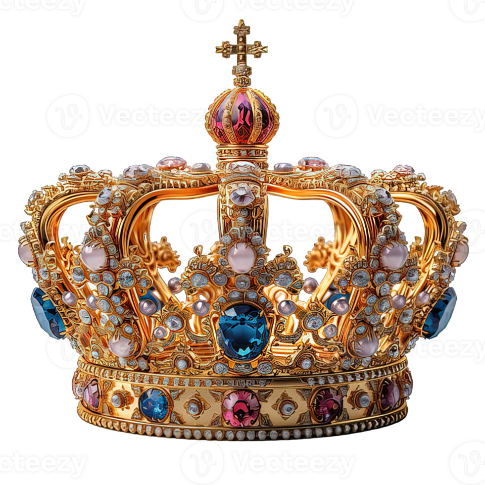 AI generated front view of king crown isolated on transparent background ,generative ai png