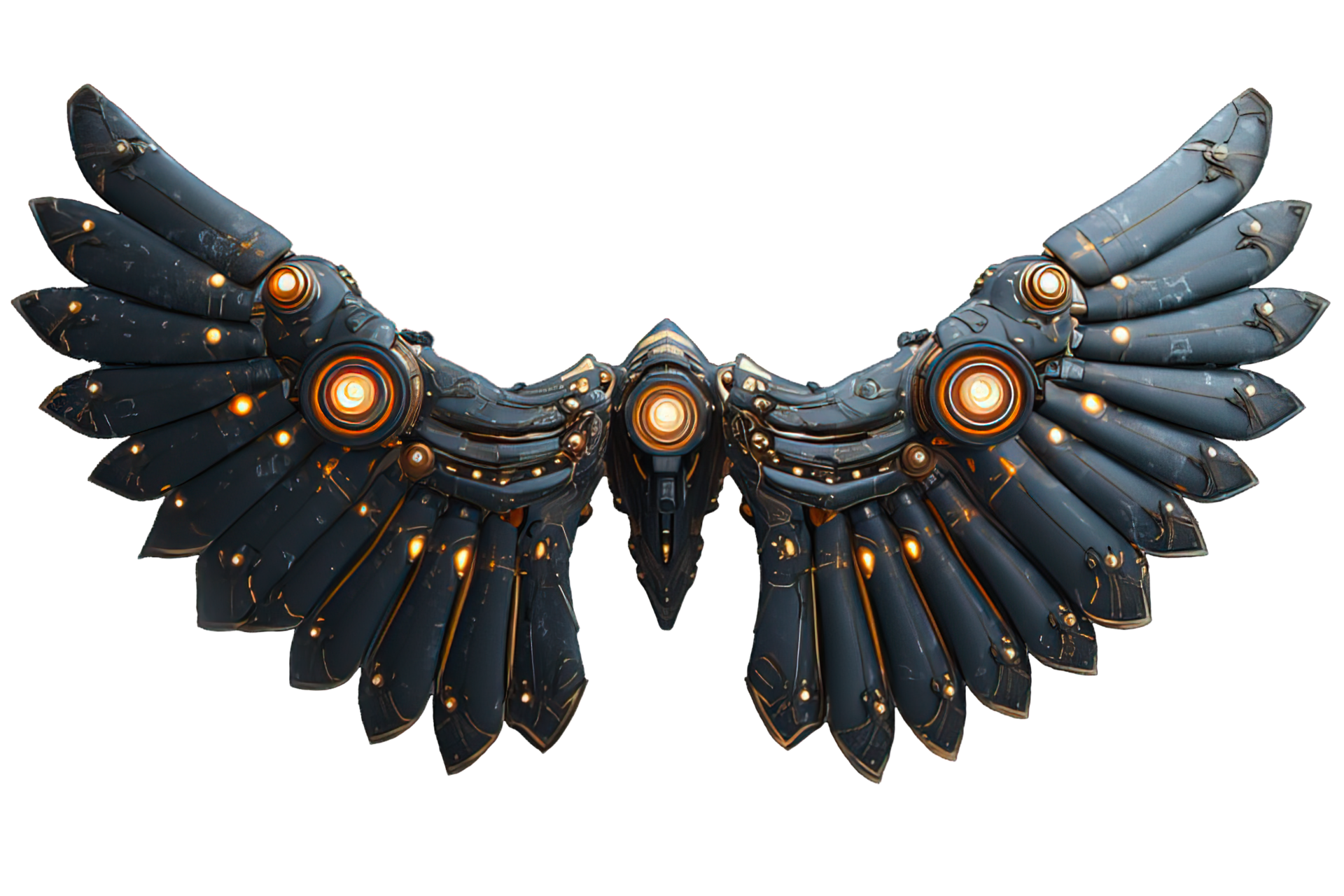AI generated black robot wings isolated on transparent background