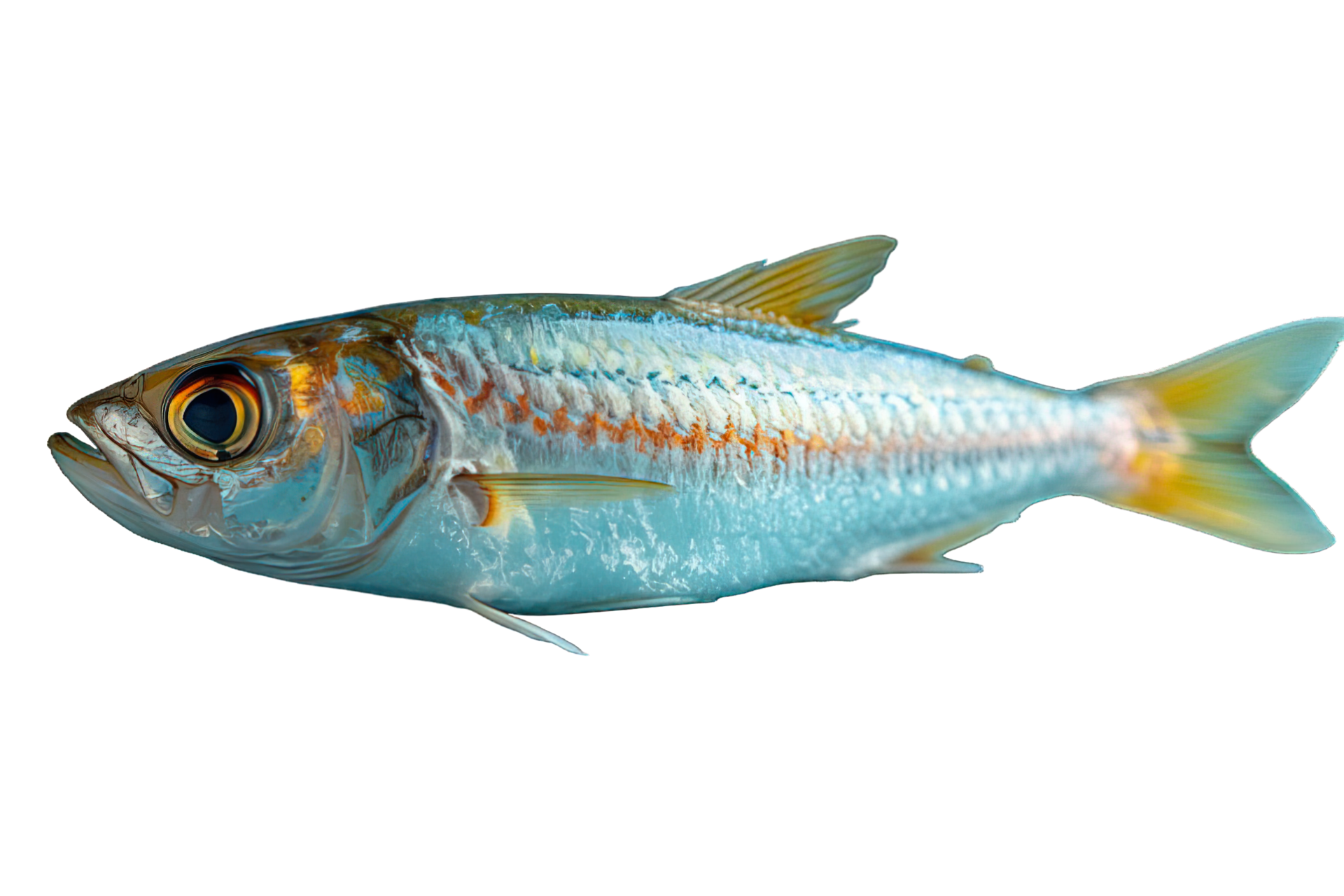 AI generated anchovy png ,side view of anchovies isolated on