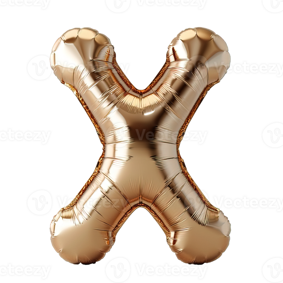 AI generated golden x shaped balloon isolated on transparent background ,generative ai png