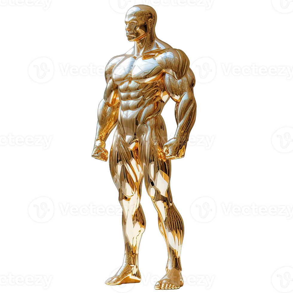 AI generated golden statue of a muscular man isolated on transparent background ,generative ai png