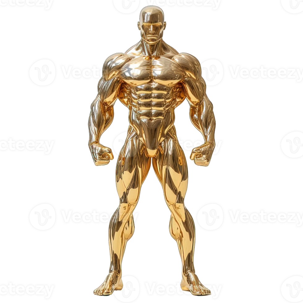 AI generated golden statue of a muscular man isolated on transparent background ,generative ai png