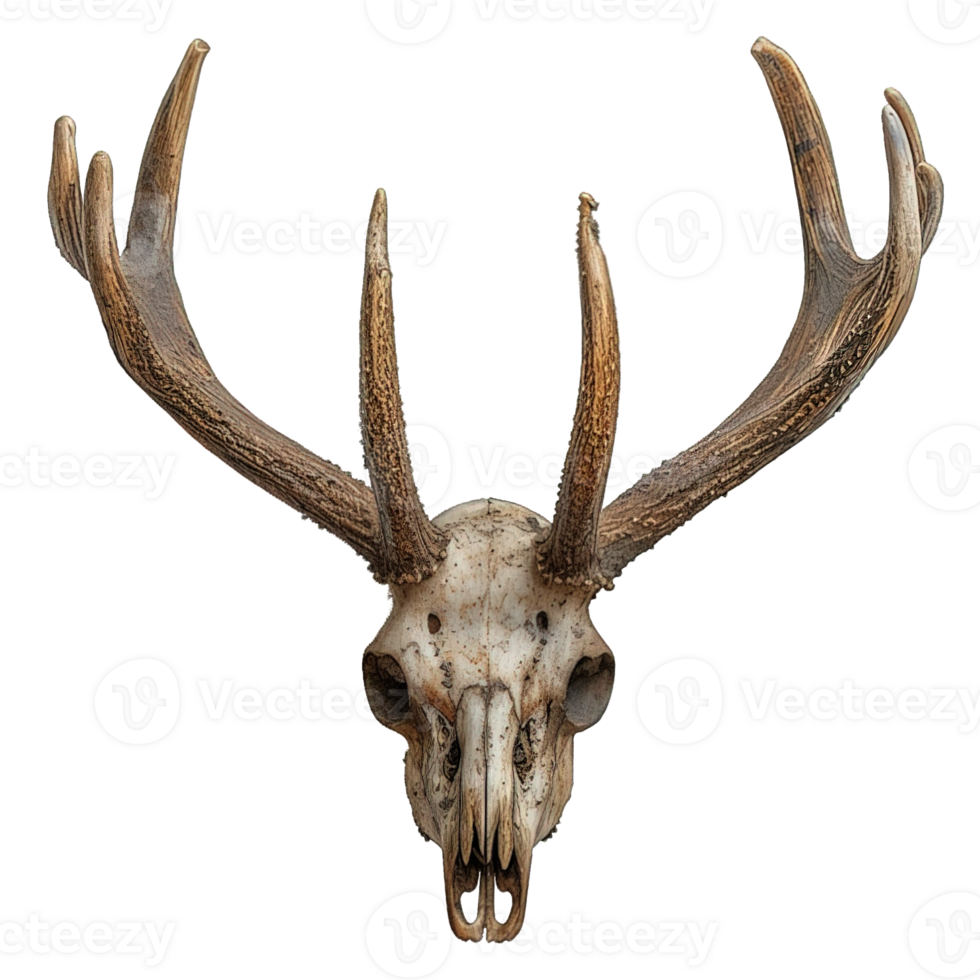 AI generated deer head skull isolated on transparent background ,deer antler skull decoration ,generative ai png