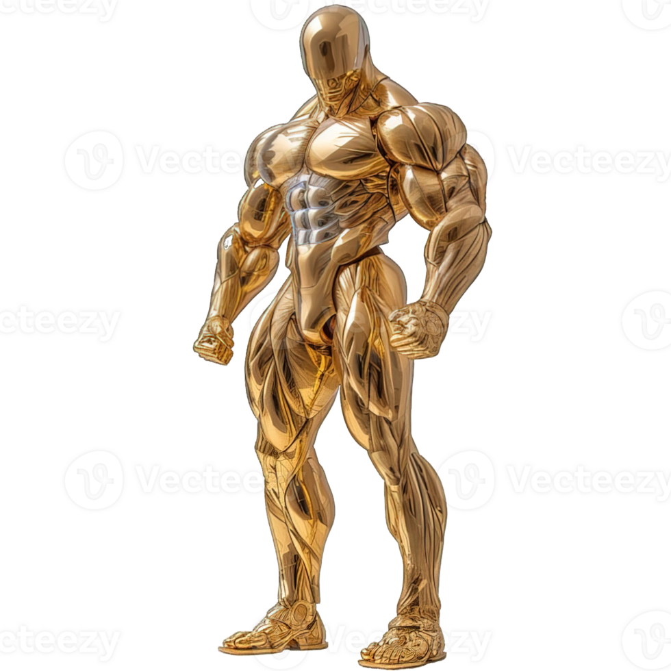 AI generated golden statue of a muscular man isolated on transparent background ,generative ai png