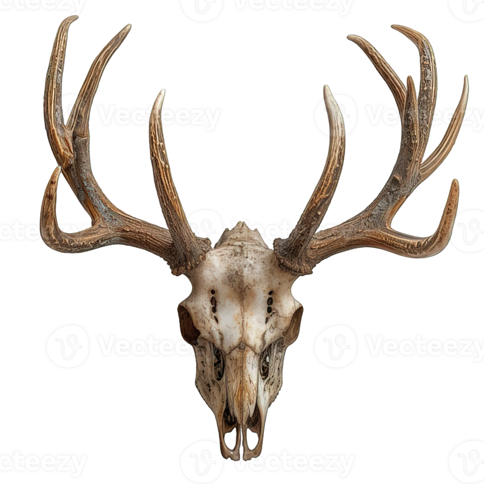 AI generated deer head skull isolated on transparent background ,deer antler skull decoration ,generative ai png
