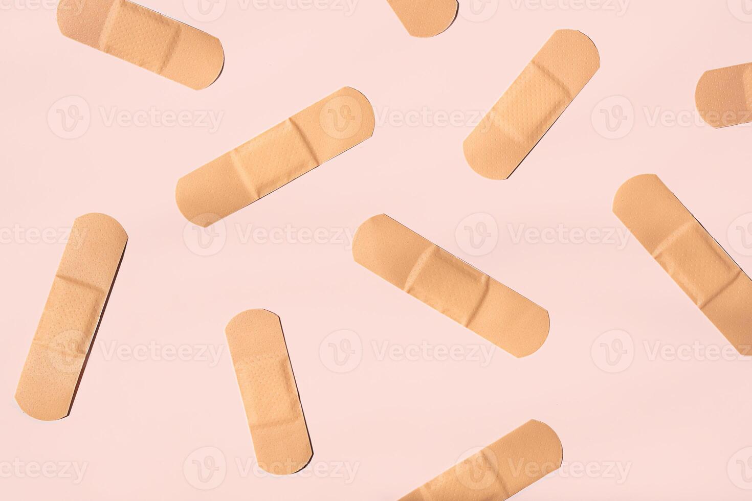 Adhesive bandage for firs aid. Band aids layout. photo