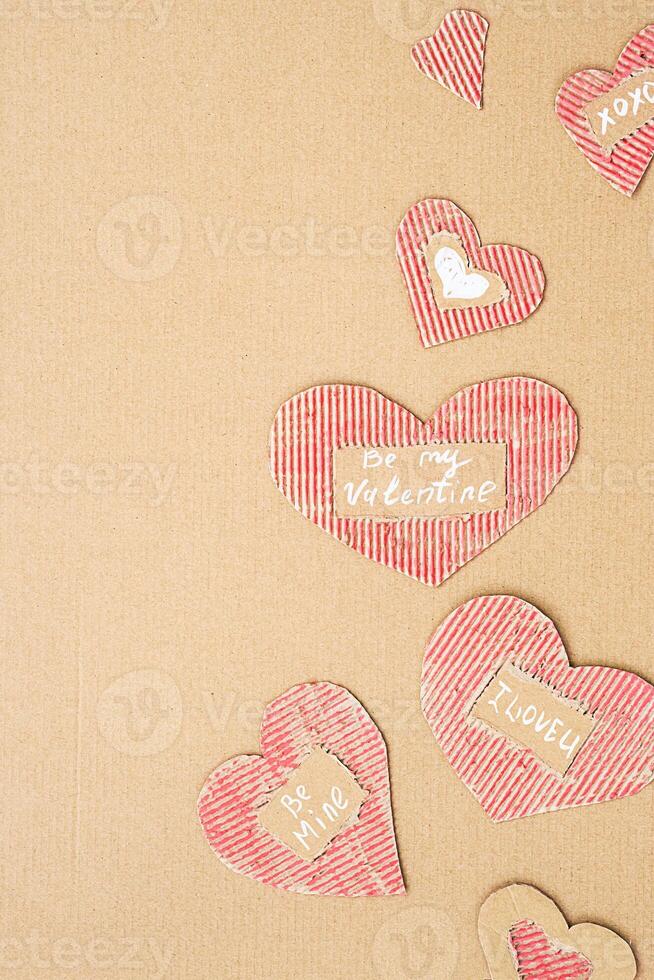 DIY cardboard Valentines. Ecological Valentine Day idea. photo