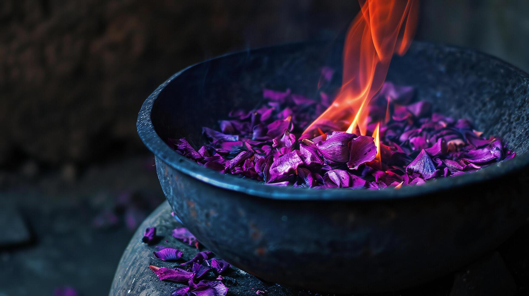 AI generated Mystical Flames Dancing on Purple Petals photo