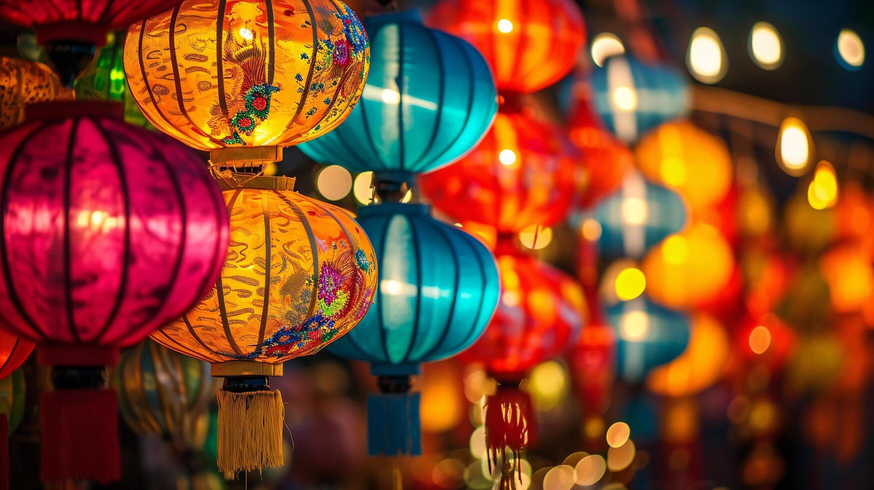 AI generated Vibrant Chinese Lanterns Decorating a Festive Street photo