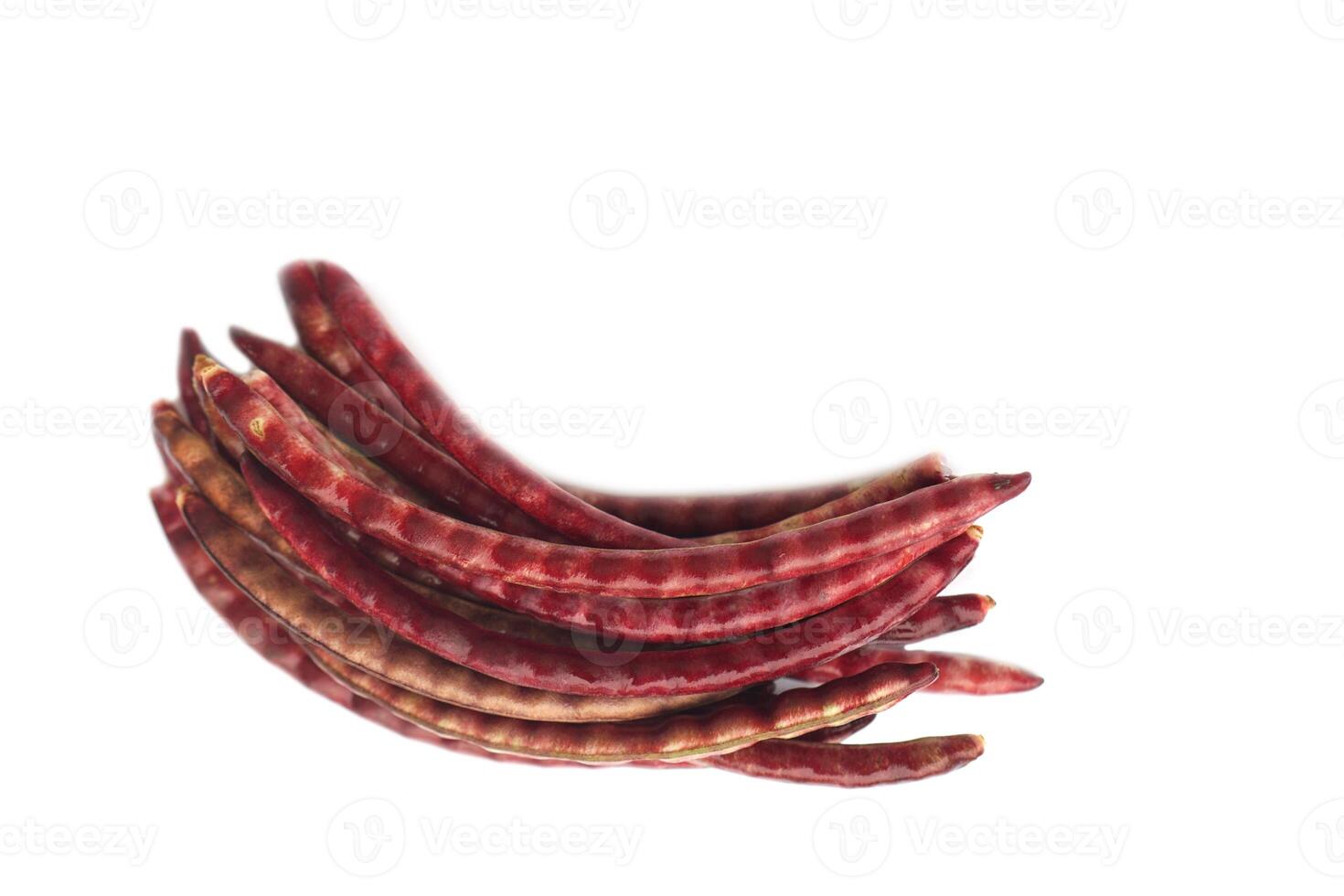 Dried black beans pods, isolated on white background. Concept, Agriculture crop. Dried for preparing to select for next time seedling or for cooking. Thai native breed of beans. photo