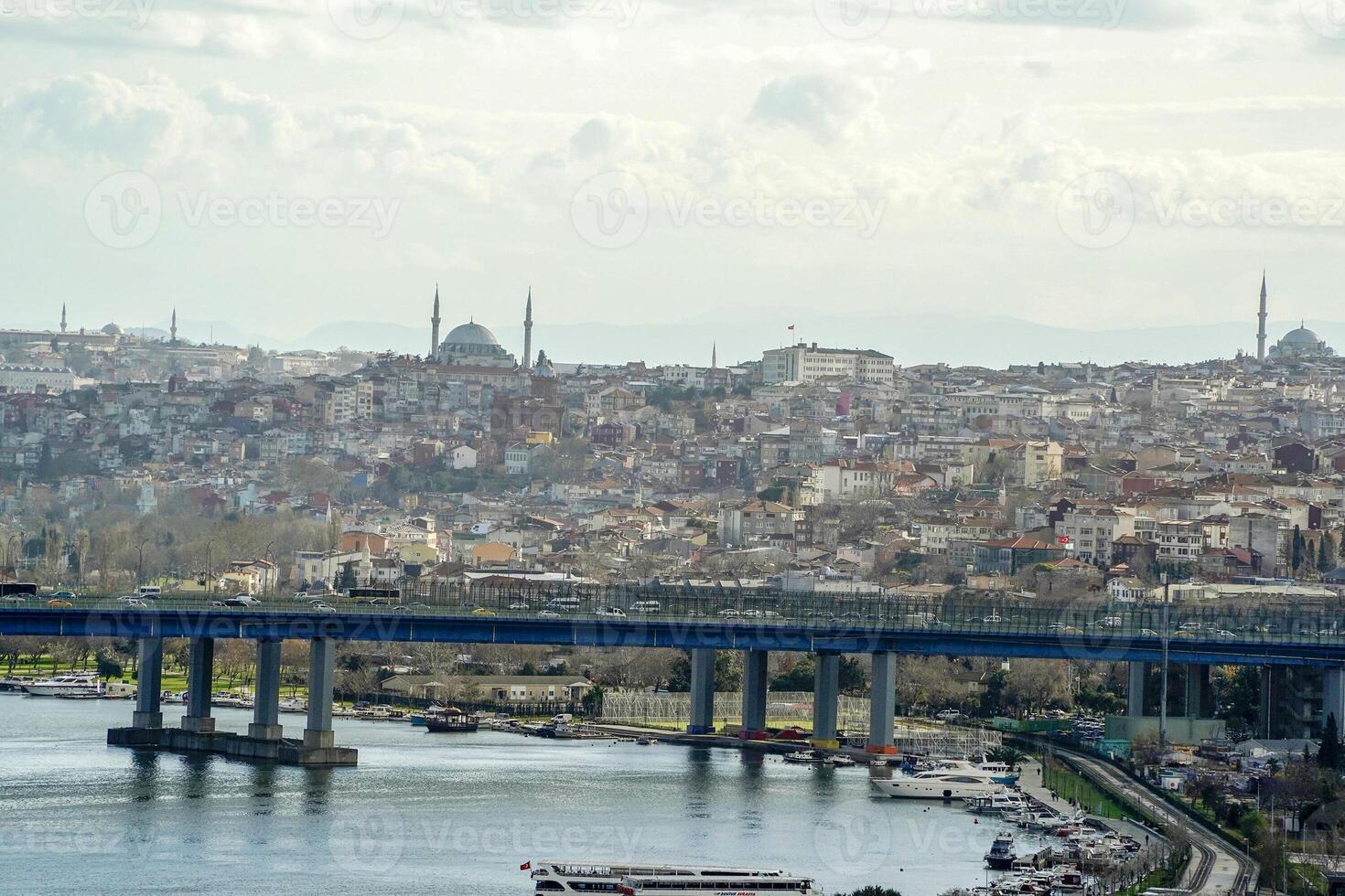 View of Golden Horn seen from Pierre Loti Hill in Eyup district in Istanbul, Turkey. photo
