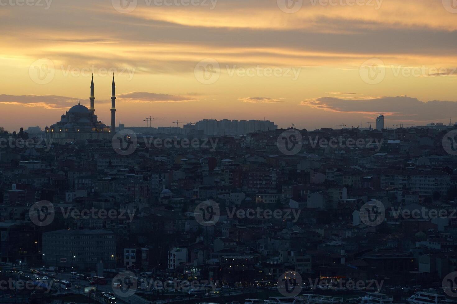 istanbul aerial cityscape at sunset from galata tower Suleymaniye Mosque photo