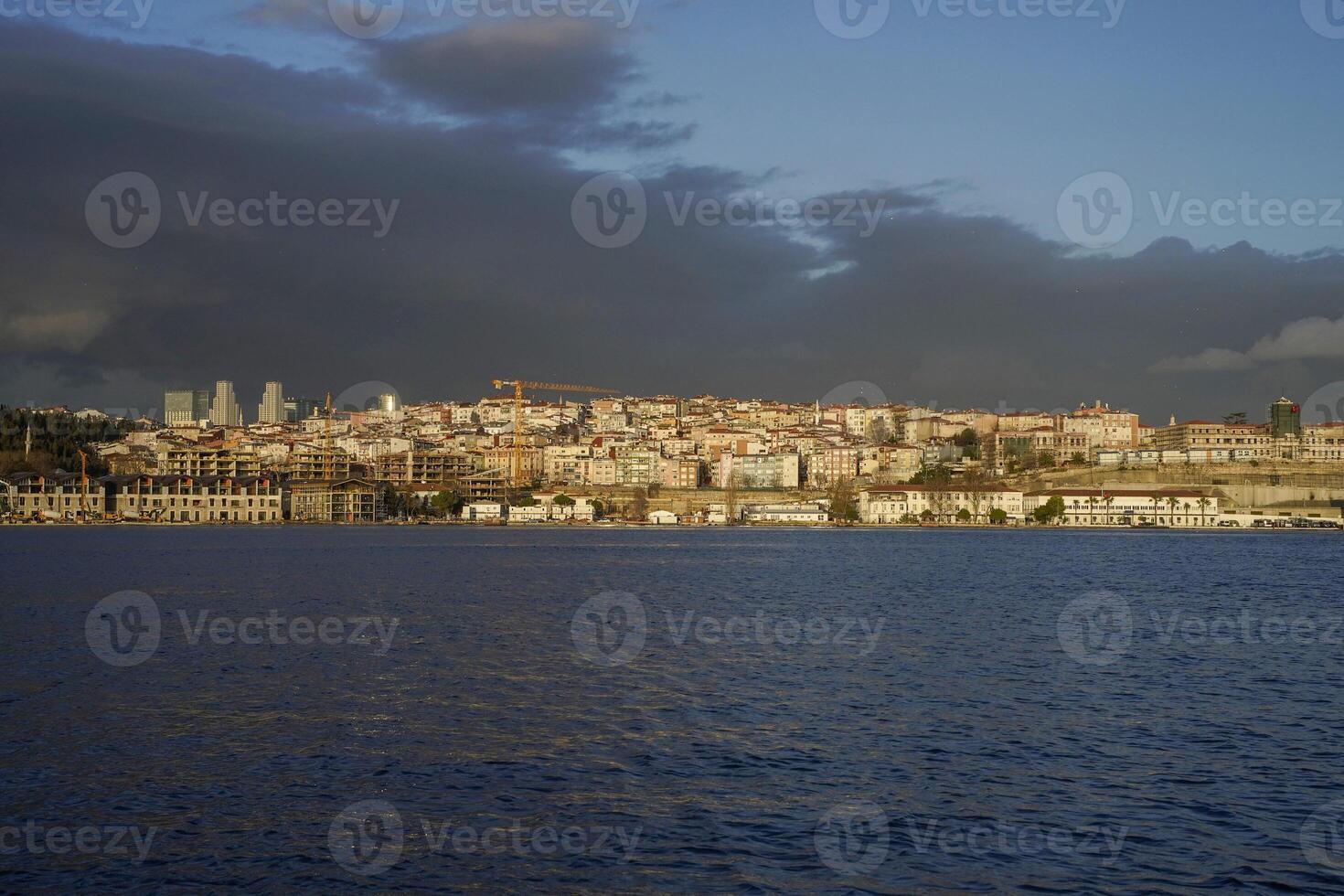View of Golden Horn at sunset from Balat district in Istanbul, Turkey. photo