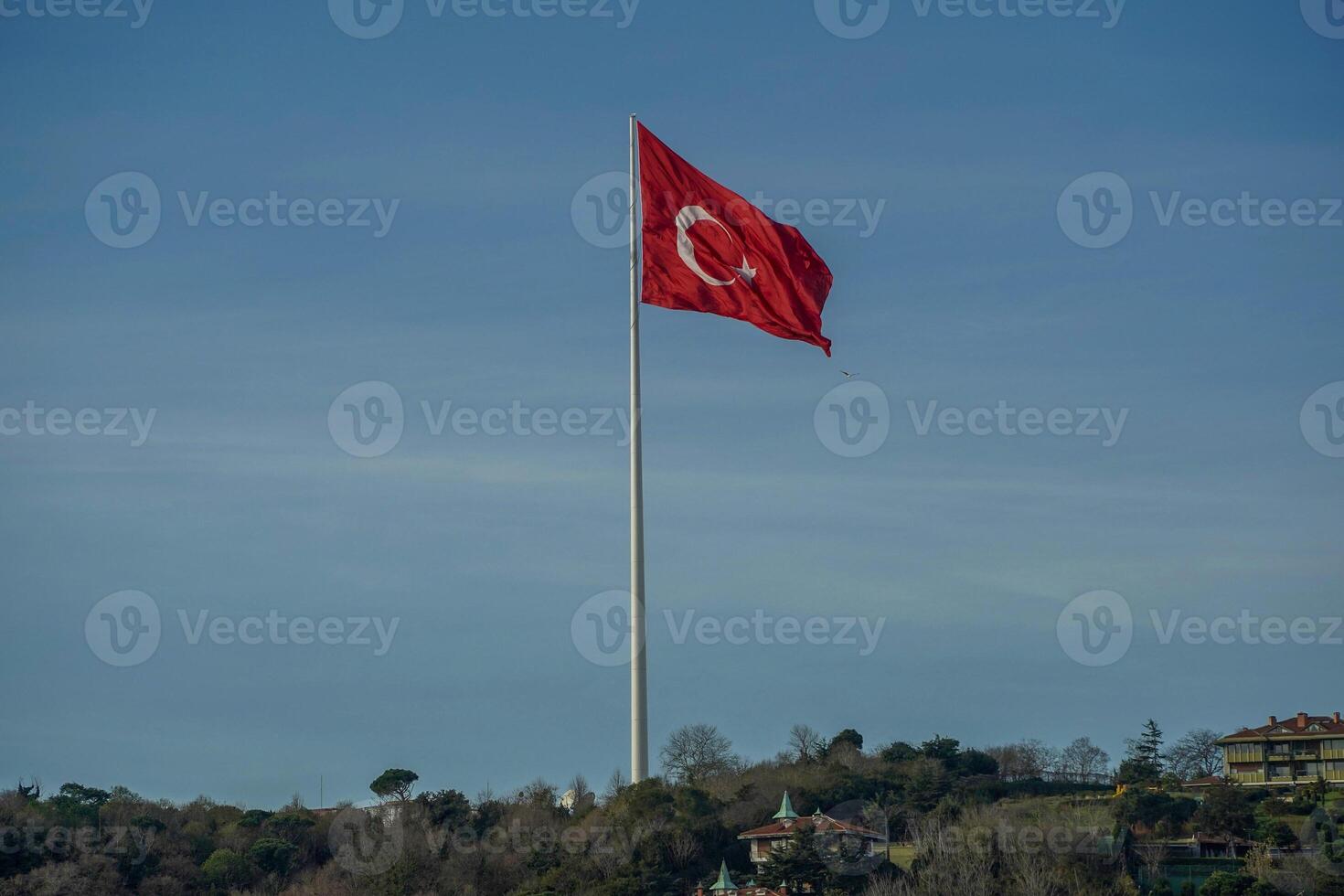 Trukish flag in bebek district view from Istanbul Bosphorus cruise photo