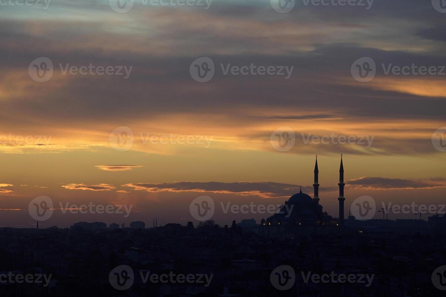 istanbul aerial cityscape at sunset from galata tower Suleymaniye Mosque photo