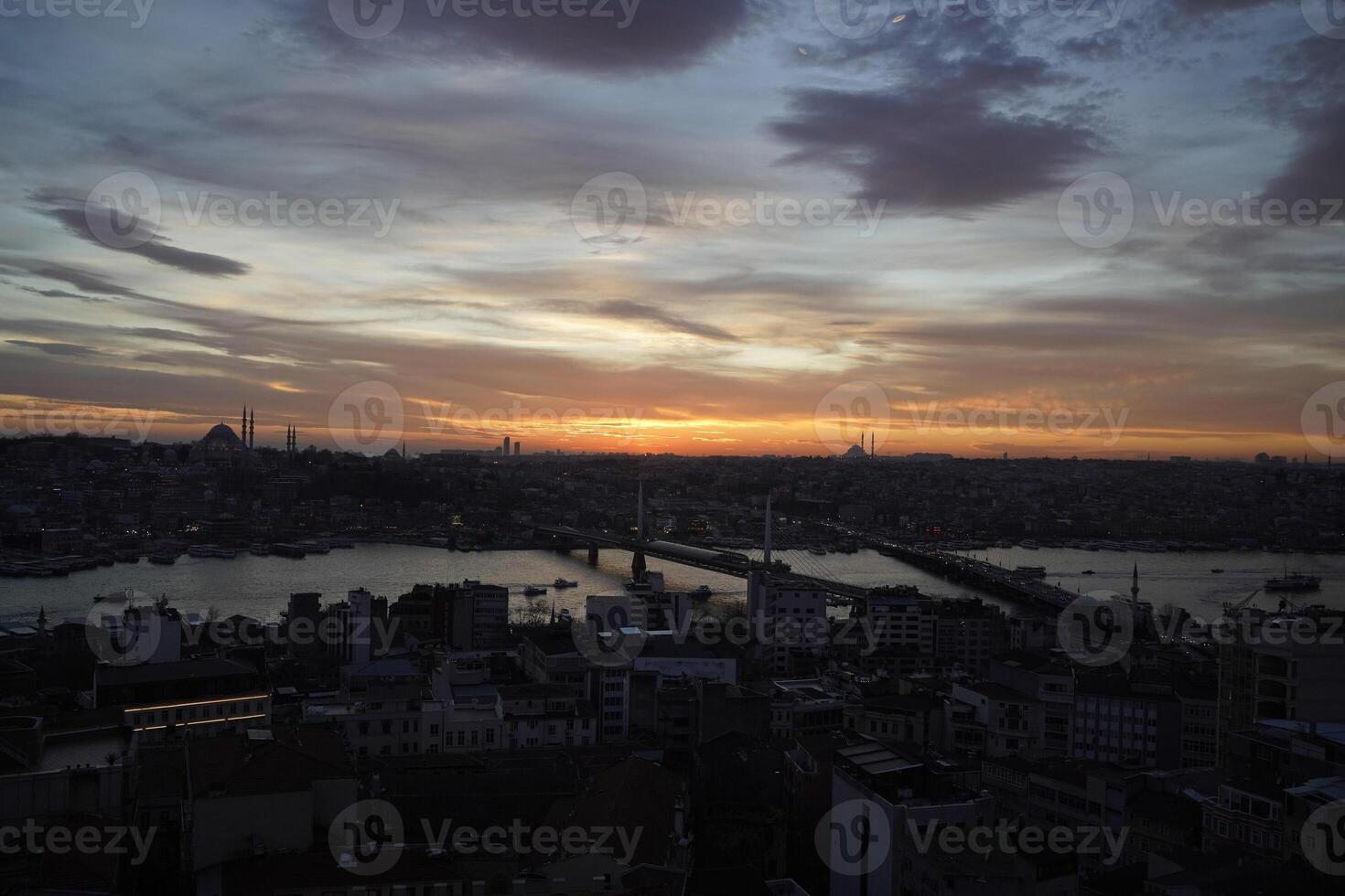 istanbul aerial cityscape at sunset from galata tower photo