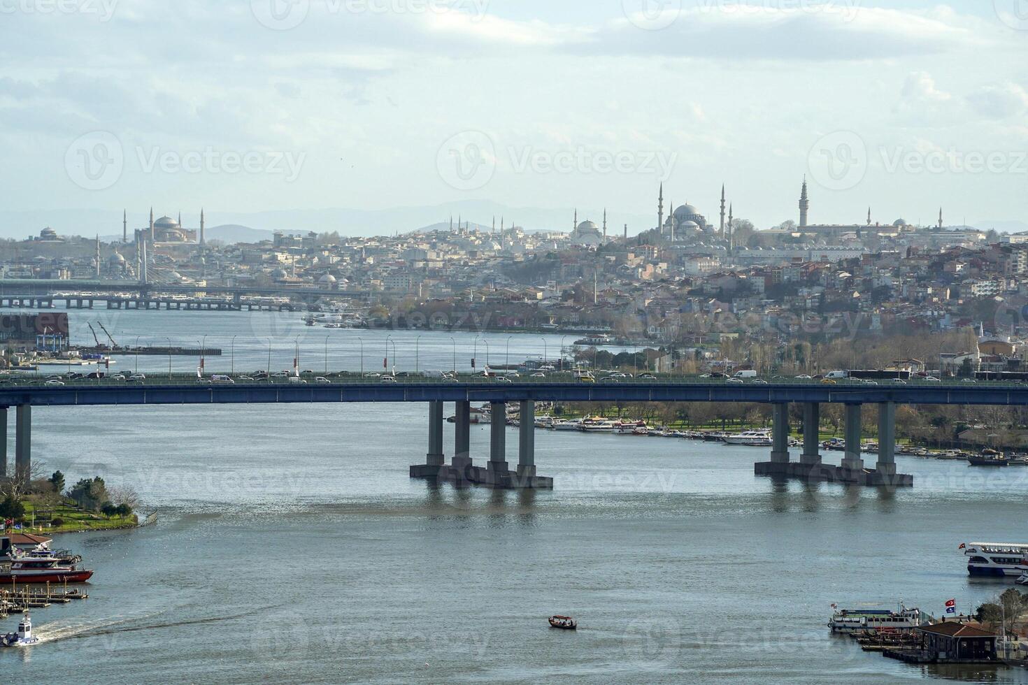 View of Golden Horn seen from Pierre Loti Hill in Eyup district in Istanbul, Turkey. photo