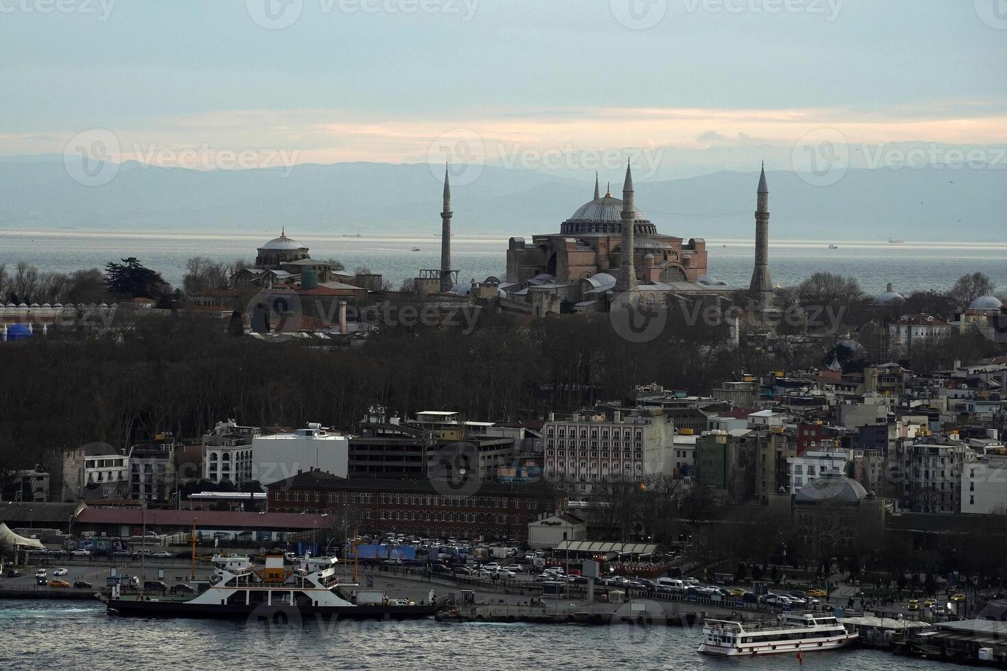 istanbul aerial cityscape at sunset from galata tower Suleymaniye Mosque photo