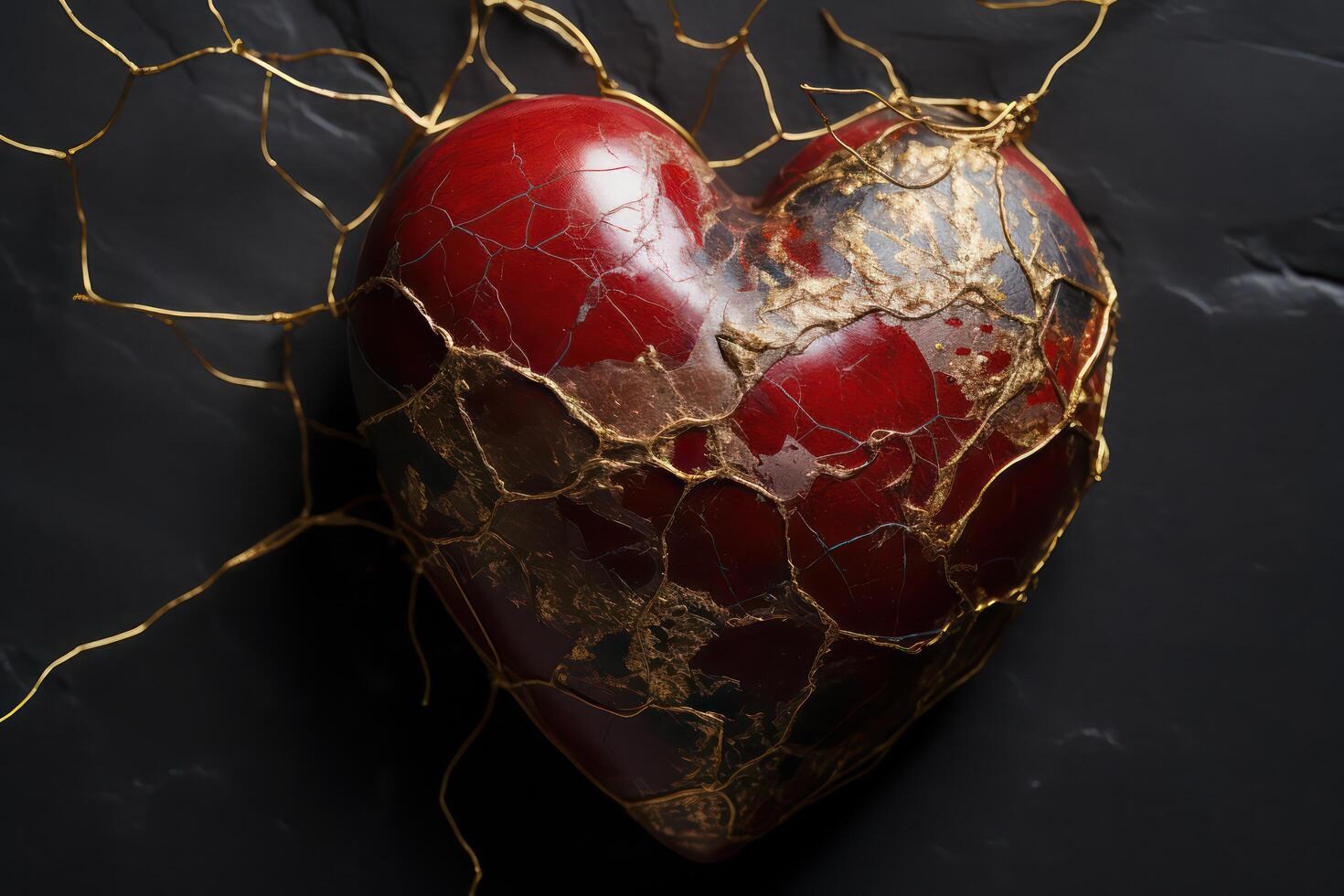 AI generated Red black gold heart, valentine's day background. Generative AI photo