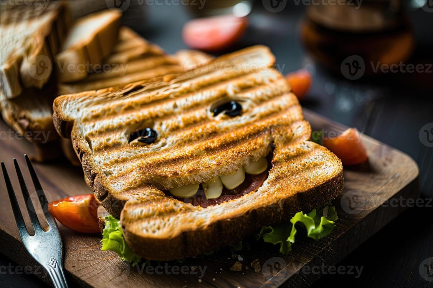 AI generated Alien shape toast toasted sandwich funny food photo