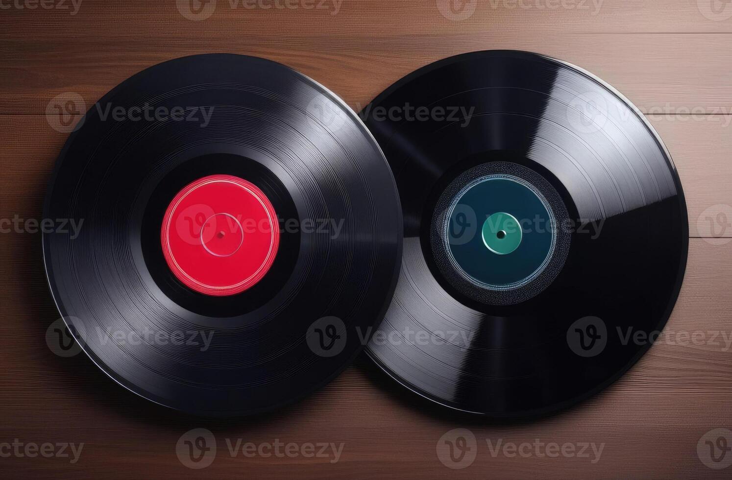 AI generated World Rock-n-roll Day, World Music Day, old vinyl records, top view photo