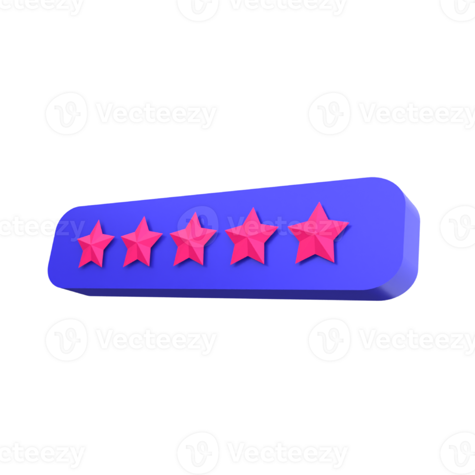 Unique Five star review customer feedback ranking 3D rendering icon illustration simple.Realistic illustration. png